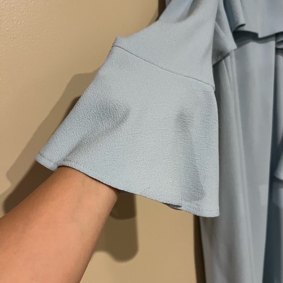 Ganni Women's Cold Shoulder Bow Dress Midi Clark Sterling Blue Size 36 - Picture 9 of 13